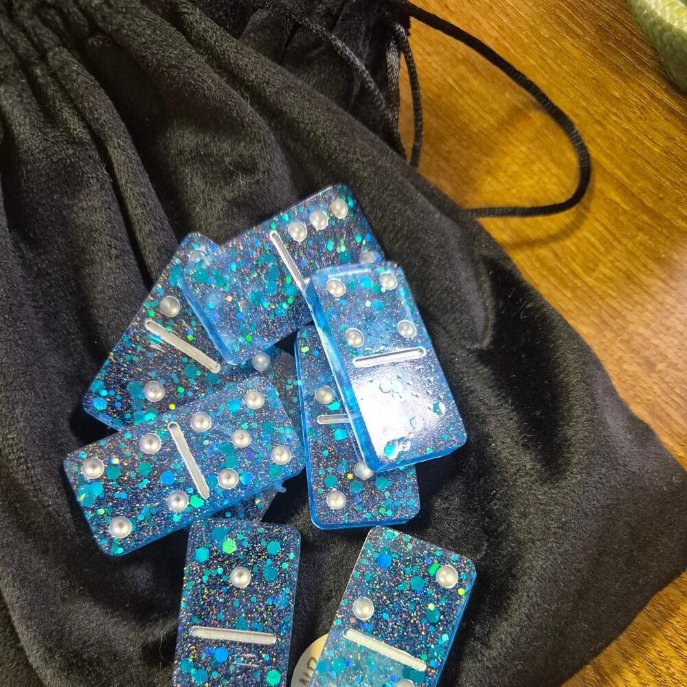 Handmade blue glitter dominoes
